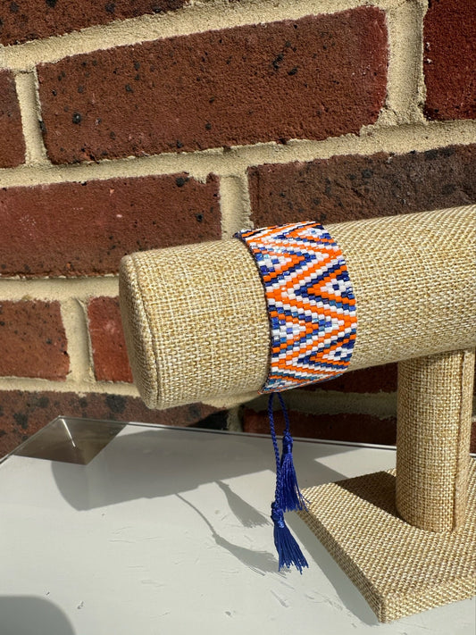 Bracelet - Orange, White and Blue zig zag
