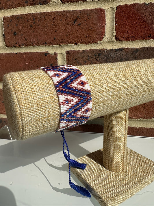 Bracelet - Blue, Pink and White zig zag