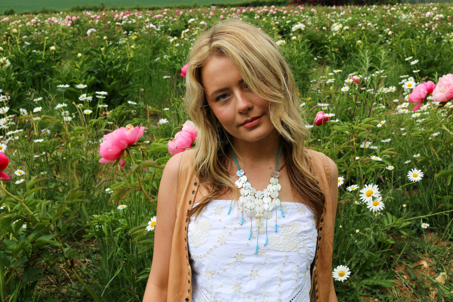 The Mother of Pearl Necklace in Turquoise