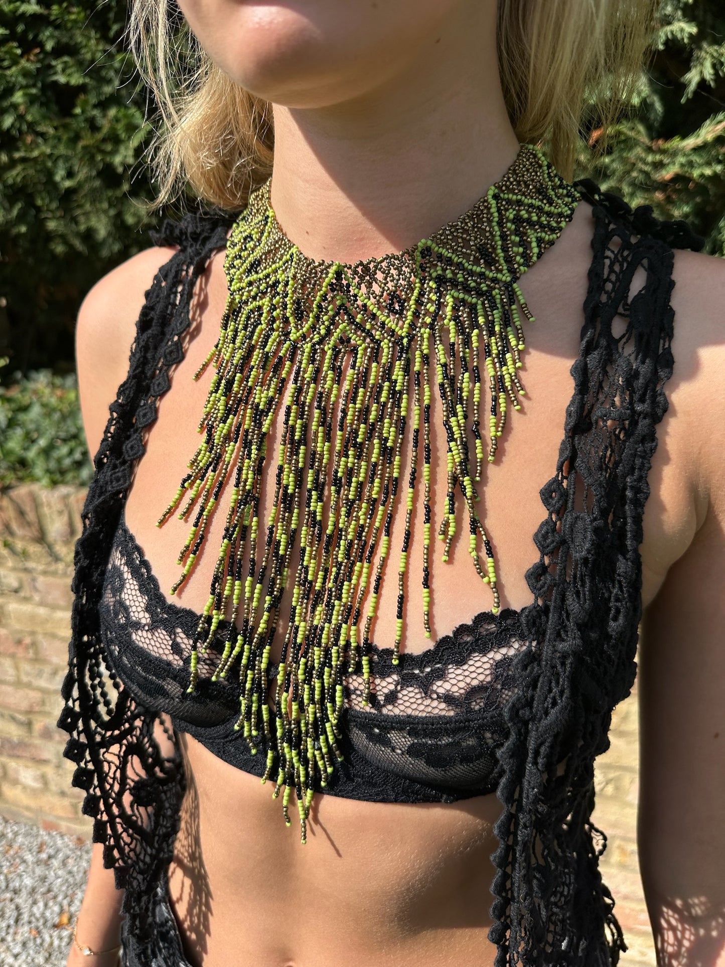 The Stella Necklace in Green and Black