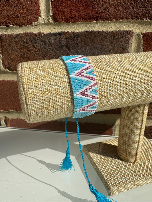 Bracelet - White, Aqua and Pink triangle