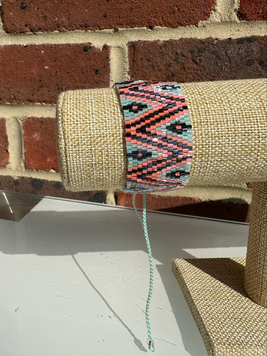 Bracelet - Turquoise, Pink and Black zig zag