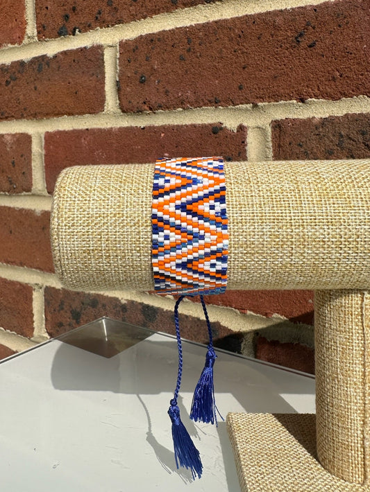 Bracelet - Orange, White and Blue zig zag