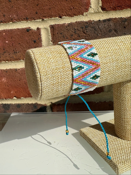 Bracelet - Pink, White and Blue zig zag