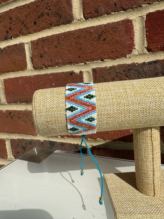 Bracelet - Pink, White and Blue zig zag