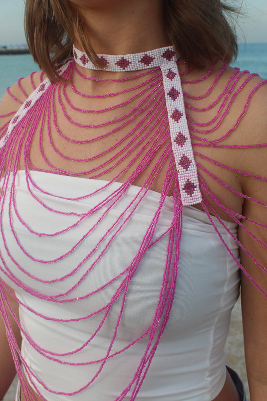 The Luna Top in Bliss Pink and White